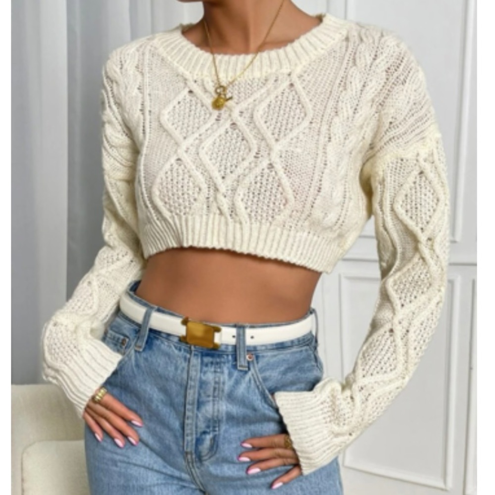 Cozy Cable Knit Crop Sweater Top - Picture 2 of 6